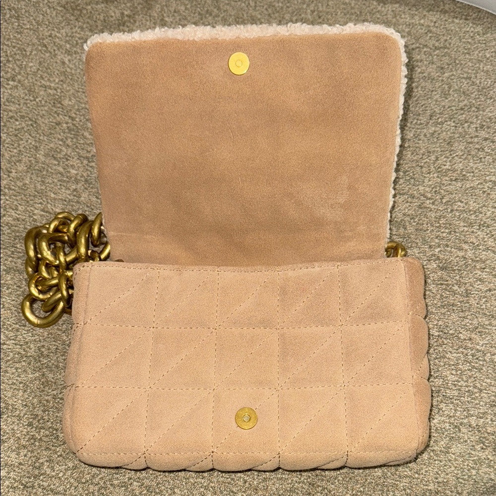 Zara Beige Quilted Leather Fleece Handbag - Picture 7 of 13